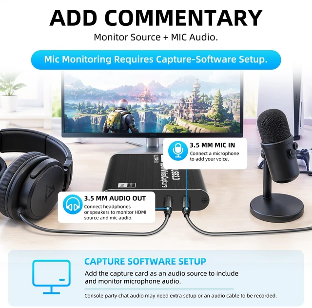 Alt view image 5 of 7 - Capture Card for Nintendo Switch with 4K30 Pass-Through & Streaming 1080P60 HDMI to USB 3.0 Switch Capture Card for Streaming Video Game Recording on PC OBS,Works with PS4/PS5/Camera/Xbox, Driver-Free