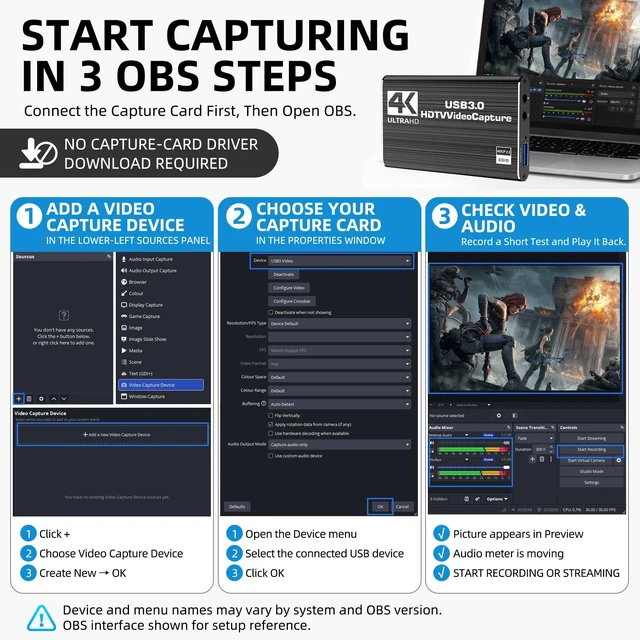 Alt view image 7 of 7 - Capture Card for Nintendo Switch with 4K30 Pass-Through & Streaming 1080P60 HDMI to USB 3.0 Switch Capture Card for Streaming Video Game Recording on PC OBS,Works with PS4/PS5/Camera/Xbox, Driver-Free