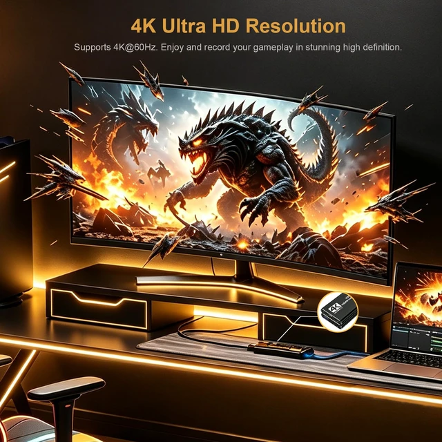 Alt view image 2 of 7 - 4K HDMI Capture Card,USB Video Game Capture,1080P 60FPS & 4K Video Capture Device,Game Screen Recorder Streaming Equipment,Work for PS5/PS4/Switch/OBS/PC/Camera Black