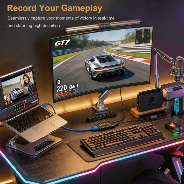 Alt view image 3 of 7 - 4K HDMI Capture Card,USB Video Game Capture,1080P 60FPS & 4K Video Capture Device,Game Screen Recorder Streaming Equipment,Work for PS5/PS4/Switch/OBS/PC/Camera Black