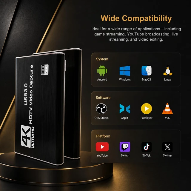 Alt view image 6 of 7 - 4K HDMI Capture Card,USB Video Game Capture,1080P 60FPS & 4K Video Capture Device,Game Screen Recorder Streaming Equipment,Work for PS5/PS4/Switch/OBS/PC/Camera Black