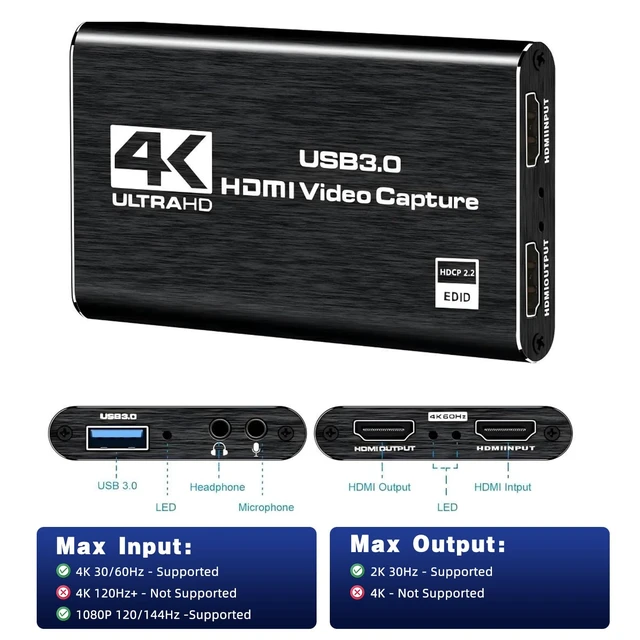 Alt view image 2 of 7 - Capture Card, 4K HDMI Video Capture Card, Game Capture Card, 1080P 60FPS Video Capture Device, HDMI to USB 3.0 Capture Card for Streaming, Work with Camera/Xbox/PS4/PS5/PC/OBS