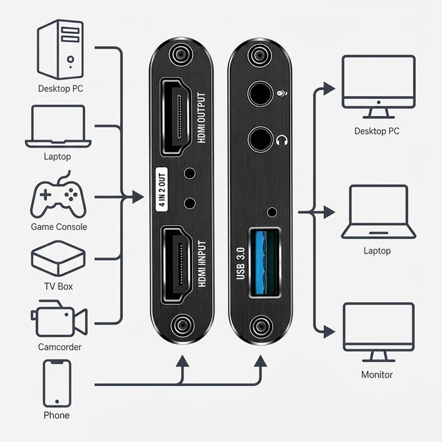 Alt view image 2 of 7 - 4K HDMI Video Capture Card, 1080P 60FPS USB 3.0 for Game Streaming | Game Capture Card, 1080P 60FPS Video Capture Device for lag-free streams Switch, PS5, Xbox, PC and OBS