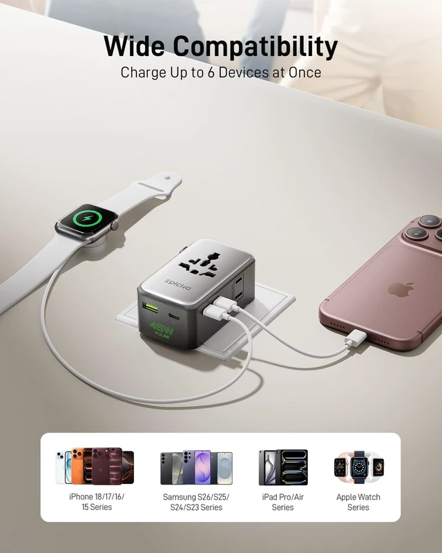 Alt view image 3 of 7 - Pulse Air 45W Universal Travel Adapter PD with 2AC/3USB-C/1USB-A | Slim & Compact Size Plug Adapter For US EU UK AU, Supports Fast Charging for Multi-Device, Not A Voltage Converter, Black