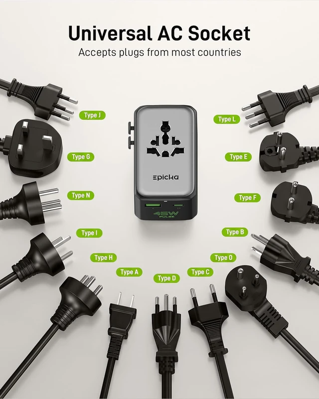 Alt view image 6 of 7 - Pulse Air 45W Universal Travel Adapter PD with 2AC/3USB-C/1USB-A | Slim & Compact Size Plug Adapter For US EU UK AU, Supports Fast Charging for Multi-Device, Not A Voltage Converter, Black