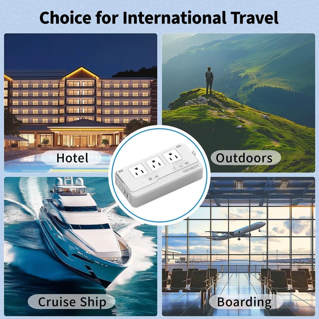 Alt view image 6 of 7 - 7-in-1 220V to 110V Voltage Converter for European Travel, 2000W US to Europe Converter for Hair Dryers, Power Converter Adapter Combo Featuring 3 AC, 2 USBA & 2 USBC Ports, Type G/C/I/L Plugs