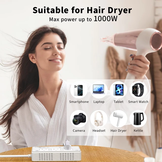 Alt view image 7 of 7 - 7-in-1 220V to 110V Voltage Converter for European Travel, 2000W US to Europe Converter for Hair Dryers, Power Converter Adapter Combo Featuring 3 AC, 2 USBA & 2 USBC Ports, Type G/C/I/L Plugs
