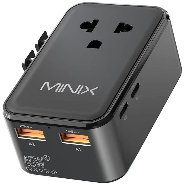 Main image of 45W Universal Travel Adapter, 5-Port Charger for Europe, US, UK & AU | GaN III International Power Adapter Slim PD Fast Charger (1AC, 2 USB-C, 2 USB-A) for Business Travel, Not a Voltage Converter