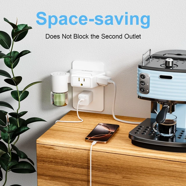Alt view image 5 of 7 - 2 Pack Outlet Extender, Small Outlet Splitter with 3 AC, Multiple Outlet Wall Plug, 3 Way Angled Design No Blocking, for Cruise Essentials, Office, Kitchen, Bathroom, Travel