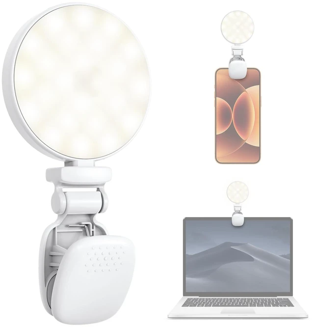 Main image of LEDs Selfie Light, 3 Interface Modes, Rechargeable Phone Light | Ra95 CRI, 3-in-1 Mounts, 9 Light Modes, 600mAh Battery, 33g Pocket Size, White, C7