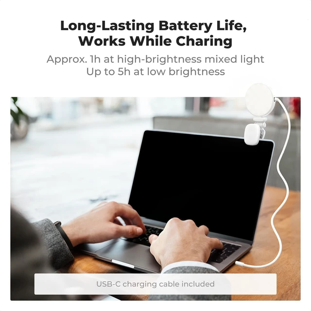 Alt view image 7 of 7 - LEDs Selfie Light, 3 Interface Modes, Rechargeable Phone Light | Ra95 CRI, 3-in-1 Mounts, 9 Light Modes, 600mAh Battery, 33g Pocket Size, White, C7