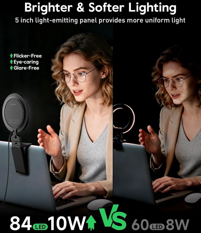 Alt view image 2 of 7 - Ring Light for Computer, Eye-Care Lighting for Zoom Call, Streaming | Ultra Soft Diffused Light, CRI>97.8, 50 Modes, Memory, Screen-safe Clip, Portable for Laptop, Monitor & Webcam