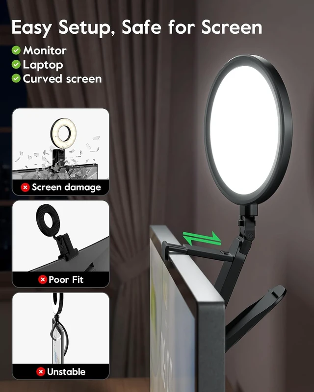 Alt view image 6 of 7 - Ring Light for Computer, Eye-Care Lighting for Zoom Call, Streaming | Ultra Soft Diffused Light, CRI>97.8, 50 Modes, Memory, Screen-safe Clip, Portable for Laptop, Monitor & Webcam