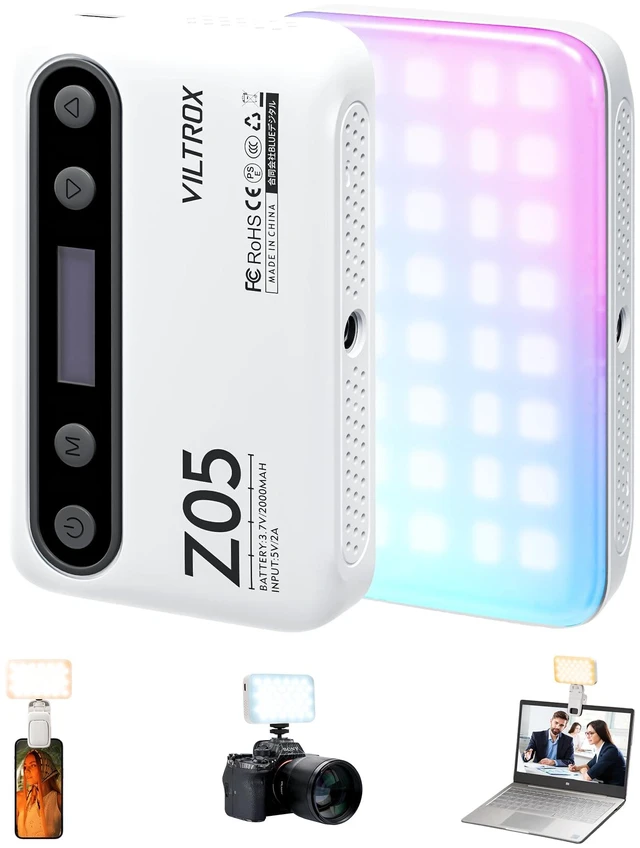 Main image of Z05 RGB Video Light Portable LED Selfie Light with Clip for Phone Camera Laptop Tripod, 2000mAh USB-C CRI97 2800-6800K App Control Dimmable for Photography TikTok YouTube Vlog Live Streaming