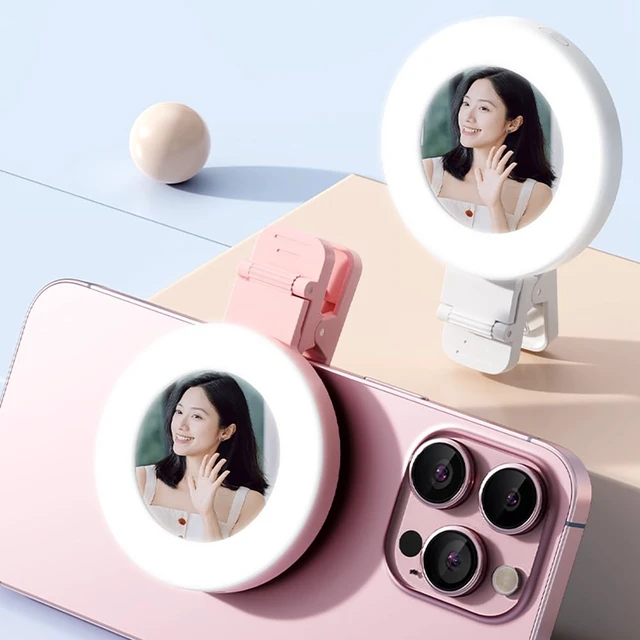 Alt view image 4 of 7 - Phone Light, Clip-On Selfie Light with Mirror, Adjusted 3 Lighting Modes, Portable Ring Light for Makeup, Selfie, Video Conference, TikTok, Vlog (Pink)