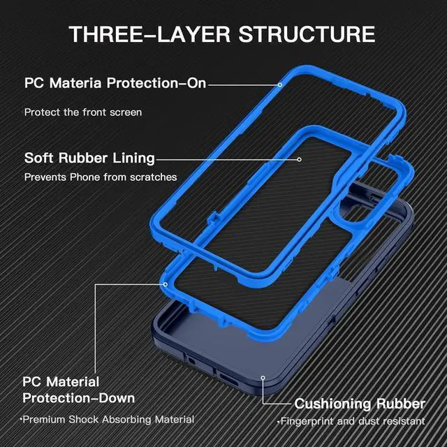 Alt view image 3 of 4 - For Samsung Galaxy S24/S24 Plus/S24 Ultra Shockproof Military Defender Case,Dark Blue+Blue