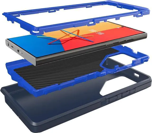 Alt view image 5 of 6 - For Samsung Galaxy S24/S24 Plus/S24 Ultra Shockproof Military Defender Case,Dark Blue+Blue