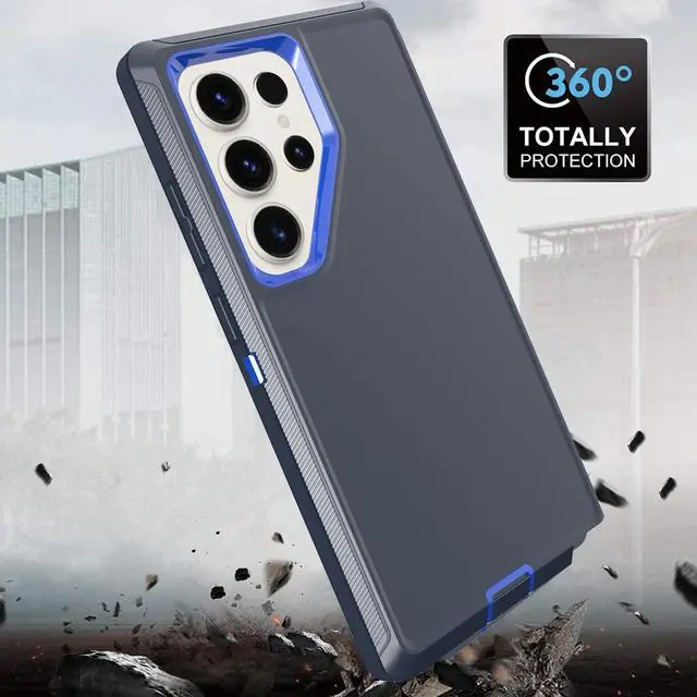 Alt view image 2 of 6 - For Samsung Galaxy S24/S24 Plus/S24 Ultra Shockproof Military Defender Case,Dark Blue+Blue