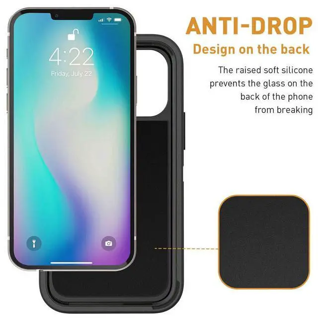 Alt view image 4 of 6 - Case For iPhone 14 Plus, Shockproof Defender Case W/Belt clip,Black+Black,For Apple iPhone 14 Plus
