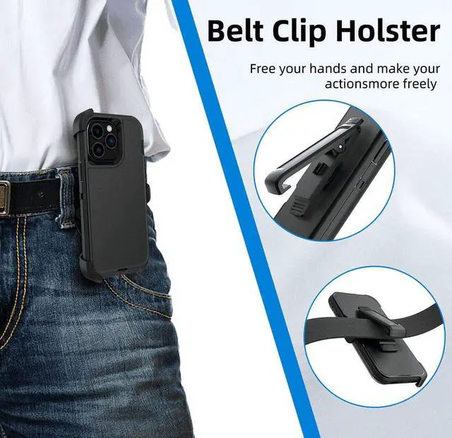 Alt view image 5 of 6 - Case For iPhone 14 Plus, Shockproof Defender Case W/Belt clip,Black+Black,For Apple iPhone 14 Plus