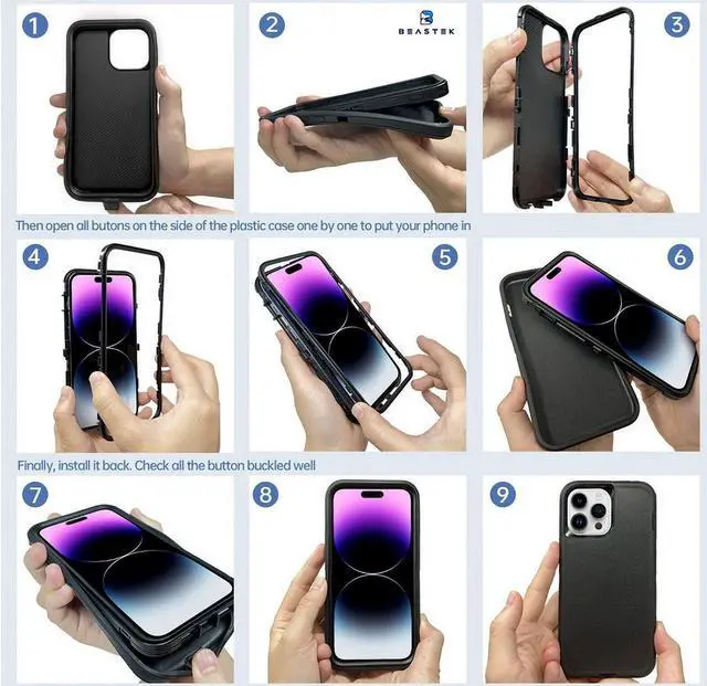 Alt view image 6 of 6 - Case For iPhone 14 Plus, Shockproof Defender Case W/Belt clip,Black+Black,For Apple iPhone 14 Plus