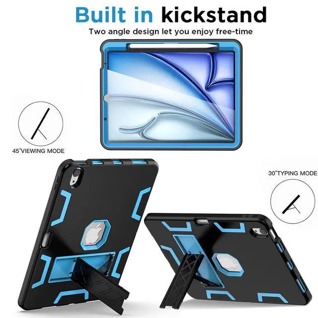 Alt view image 4 of 6 - For Apple iPad Air 11" 2024 Shockproof Military Heavy Duty Kickstand Case ,3-Layer Protective Cover, Anti-Drop,