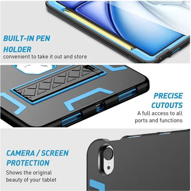 Alt view image 5 of 6 - For Apple iPad Air 11" 2024 Shockproof Military Heavy Duty Kickstand Case ,3-Layer Protective Cover, Anti-Drop,