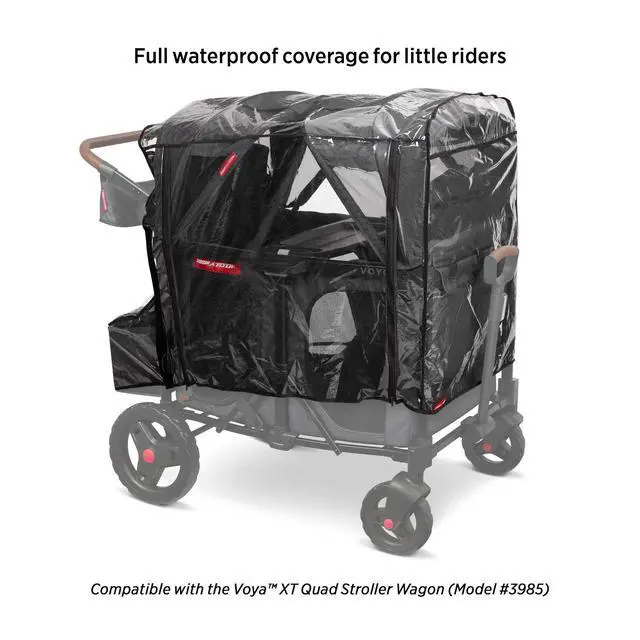 Alt view image 2 of 5 - Rain Cover with Bag for Voya XT Quad Stroller Wagon - Clear/Black