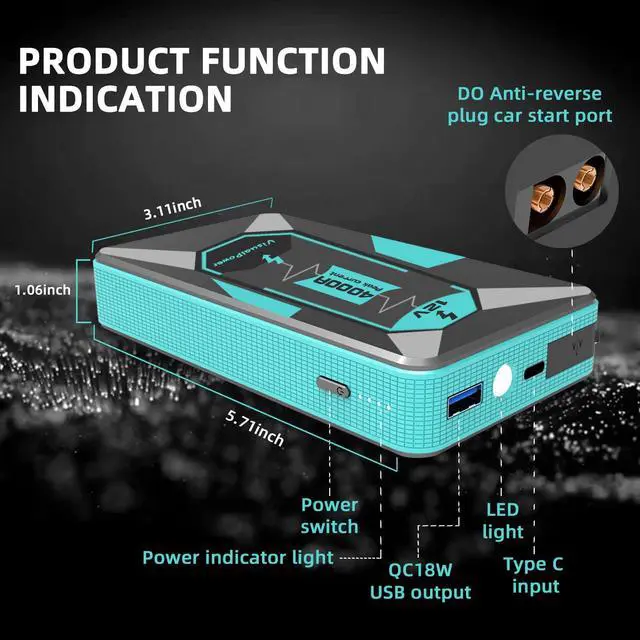 Alt view image 5 of 7 - Jump Starter Portable,4000A Peak Motorcycle Jump Starter, Jump Box for Car Jumper Starter Portable, 12V Auto Booster Pack(Up to 7L Gas and 5L Diesel Engine) with Smart Safety Jumper Cable