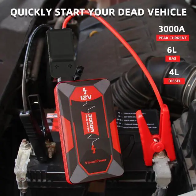 Alt view image 3 of 6 - 3000A Portable Car Jump Starter, 12V Battery Booster for 6.0L Gas/4.0L Diesel, 9 Safety Protections, Power Bank, 3-Mode LED Flashlight & Hard Case