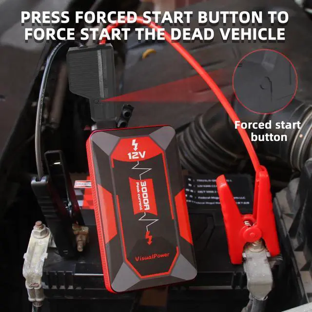 Alt view image 4 of 6 - 3000A Portable Car Jump Starter, 12V Battery Booster for 6.0L Gas/4.0L Diesel, 9 Safety Protections, Power Bank, 3-Mode LED Flashlight & Hard Case