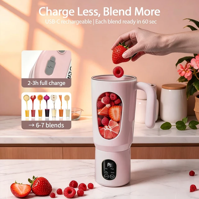Alt view image 4 of 7 - Portable Blender for Smoothies, 580ML USB-C Rechargeable Personal Blender