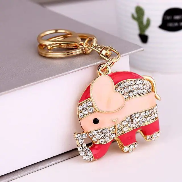 Alt view image 4 of 6 - xiexuelian Cartoon Diamond-Encrusted Elephant car Key Chain Alloy Bag Pendant Small Gift Gift giveaway 1Pcs(+)