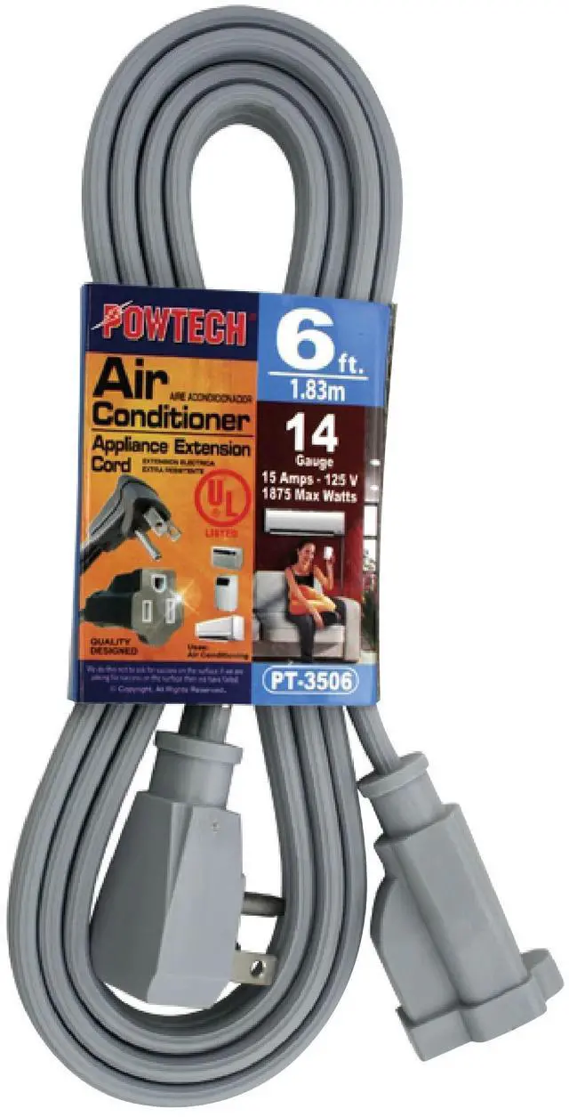 Main image of Heavy duty 6 FT Air Conditioner and Major Appliance Extension Cord UL Listed 14 Gauge, 125V, 15 Amps, 1875 Watts GROUNDED 3-PRONGED CORD