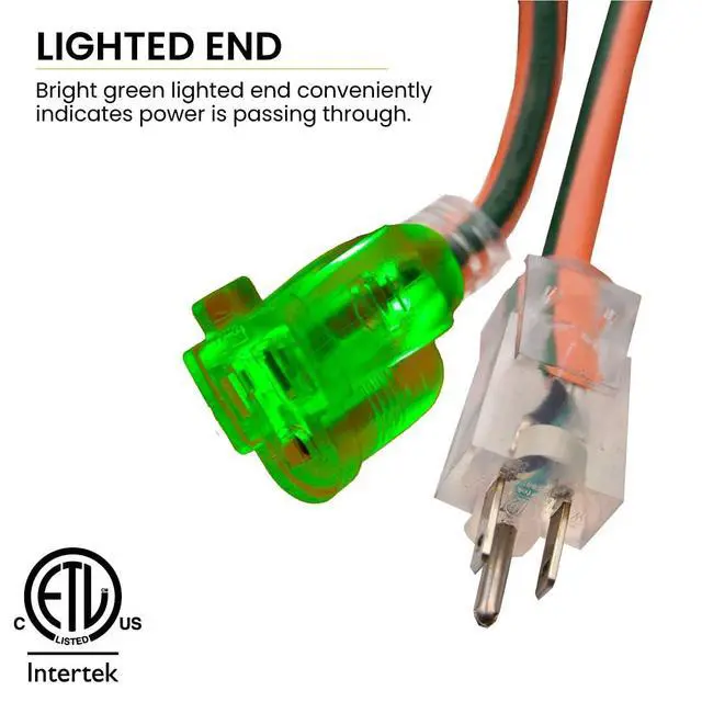 Alt view image 3 of 7 - Go Green Power Inc. 16/3 25ft Outdoor Extension Cord with Lighted End - Contractor Grade, Durable, and Moisture Resistant - Ideal for Heavy Duty Tools - GG-13725
