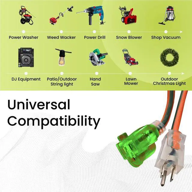 Alt view image 4 of 7 - Go Green Power Inc. 16/3 25ft Outdoor Extension Cord with Lighted End - Contractor Grade, Durable, and Moisture Resistant - Ideal for Heavy Duty Tools - GG-13725