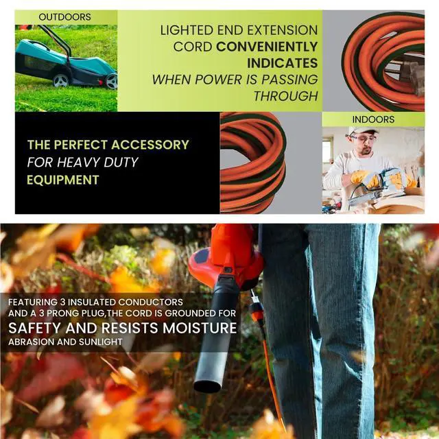 Alt view image 7 of 7 - Go Green Power Inc. 16/3 25ft Outdoor Extension Cord with Lighted End - Contractor Grade, Durable, and Moisture Resistant - Ideal for Heavy Duty Tools - GG-13725