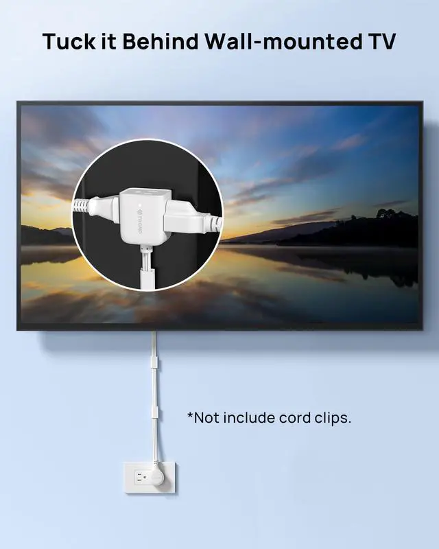 Alt view image 4 of 7 - Flat Extension Cord 6ft with 360° Rotating Plug, ETL Listed 3 Prong Power Strip, Low Profile Three Outlets, 13A, SPT 16/3 Gauge, Small for Tight Spaces Indoor Home Office Cruise Travel, White