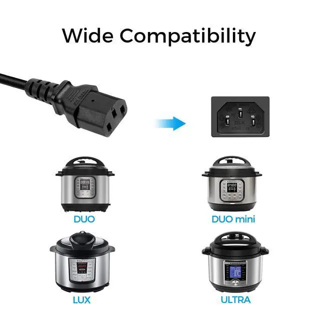 Alt view image 2 of 3 - Power Cord Cable Compatible with Instant Pot Electric Pressure Cooker, Rice Cooker, Power Quick Pot, Microwave, Soy Milk Maker, and More Kitchen Appliances 3 Prong Replacement Power Cable-UL