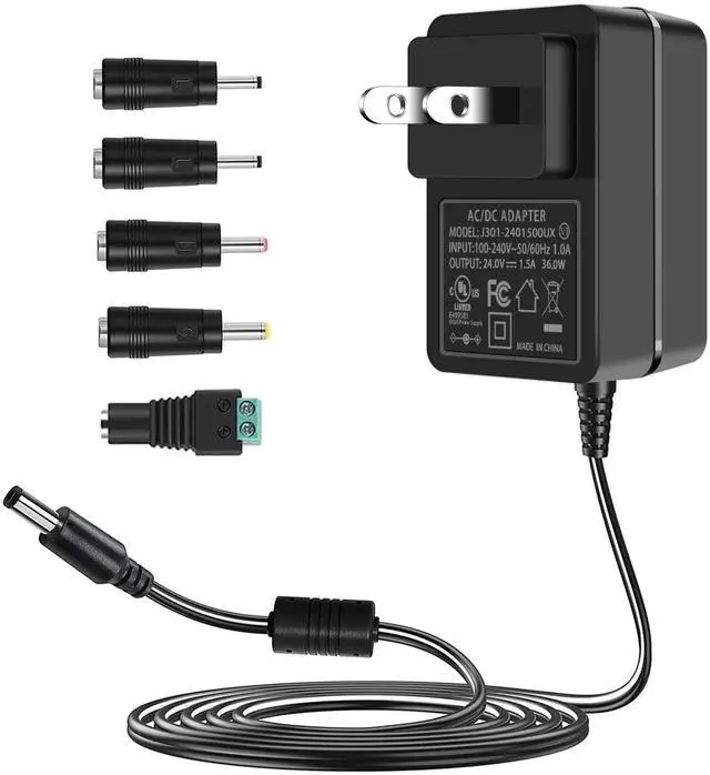 Main image of 24V 1.5A Power Supply, DC 24V Power Cord, fit for DC24V LED Light Strip, 24 Volt Diffuser, 100-240V 50/60hz 24Volt 1.5A 1.2A 1A 0.5A 36W 24W Adapter with 5 Tips, (Not Battery Charger).