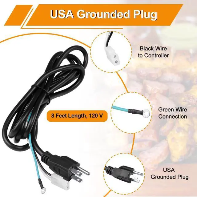 Alt view image 2 of 6 - 8 Feet Power Cord Replacement Parts Compatible with Pit Boss, Traeger Wood Pellet Smoker Grills