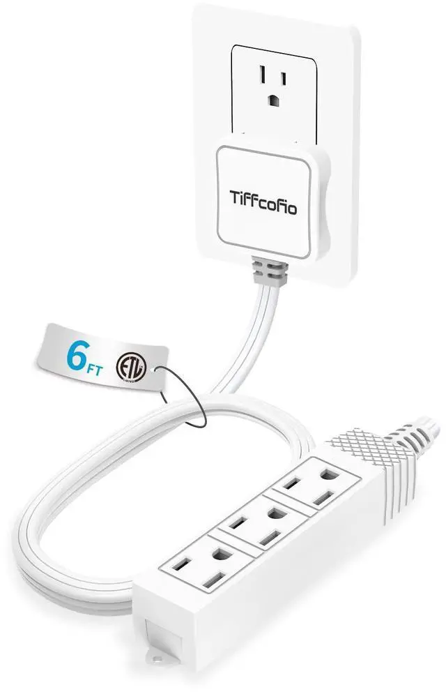 Main image of Flat Plug Extension Cord, 6 FT 3 Prong Outlet Strip, 3 Grounded Outlets for Home Office and Travel, 13A/1625W, ETL Listed