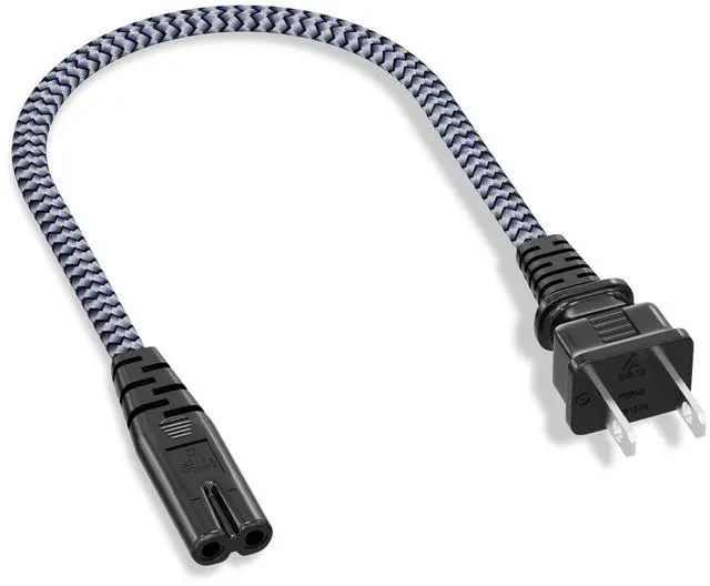 Main image of Short 2 Prong Power Cord, 1FT/0.3M Power Cable 7A 125V TV Power Cord 18AWG Power Cable Replacement for Sony PS5, PS4, PS3, Game Console, Speaker, Monitor, HDTV, 4K TV, Printer, DV Camera