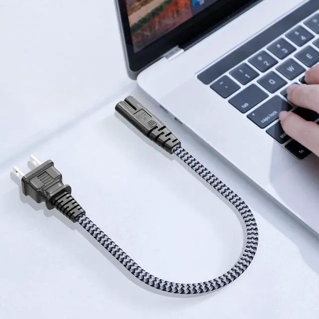 Alt view image 5 of 7 - Short 2 Prong Power Cord, 1FT/0.3M Power Cable 7A 125V TV Power Cord 18AWG Power Cable Replacement for Sony PS5, PS4, PS3, Game Console, Speaker, Monitor, HDTV, 4K TV, Printer, DV Camera