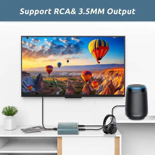 Alt view image 2 of 6 - 192kHz DAC Audio Converter Digital to Analog Audio Converter, 7ft/2.1m Optical Audio to 3.5mm RCA AUX Cable, Optical to RCA Adapter with Dual 3.5 mm Jacks for PS3 PS4 HDTV Blue Ray DVD Sky