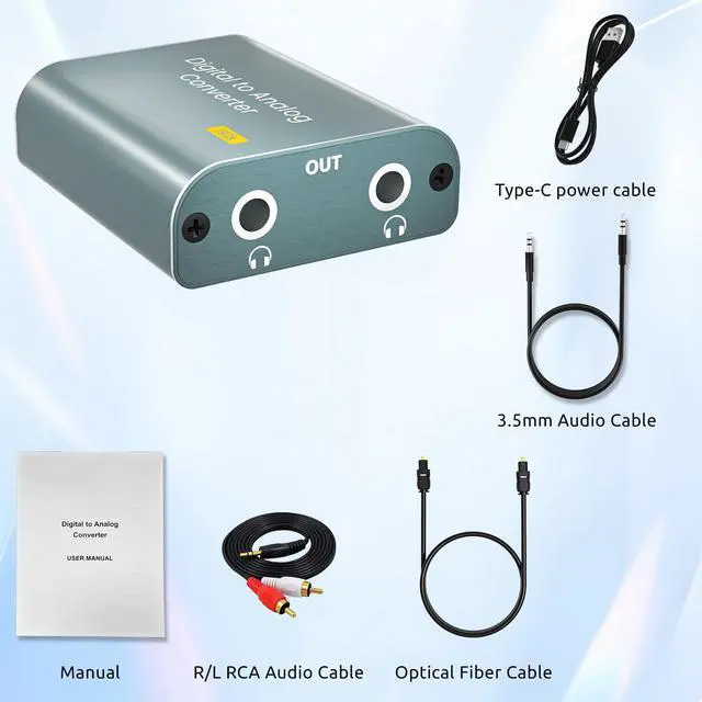 Alt view image 6 of 6 - 192kHz DAC Audio Converter Digital to Analog Audio Converter, 7ft/2.1m Optical Audio to 3.5mm RCA AUX Cable, Optical to RCA Adapter with Dual 3.5 mm Jacks for PS3 PS4 HDTV Blue Ray DVD Sky