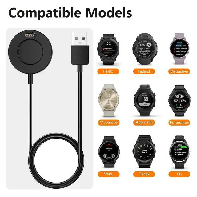 Alt view image 4 of 7 - Charger Compatible for Garmin Fenix 5/5S/5X, Fenix 6/6S/6X, Fenix 7/7S/7X, Fenix 8 Charger Charging Stand, Charging Dock Station Cradle Holder with 1m USB Cable for Vivoactive 3/4/5/6 Smartwatch