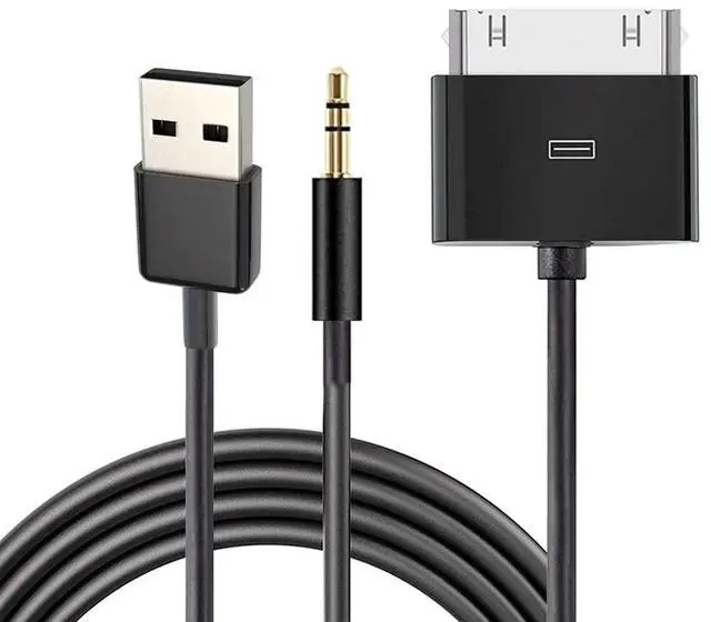 Main image of 30 Pin to AUX USB, 30 Pin Charger Dock to 3.5mm Car AUX Audio USB Charger Cable Data Sync Transfer & Charging for Phone 3G 4G Pod Touch (Black)