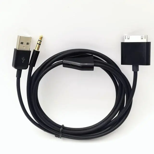 Alt view image 2 of 6 - 30 Pin to AUX USB, 30 Pin Charger Dock to 3.5mm Car AUX Audio USB Charger Cable Data Sync Transfer & Charging for Phone 3G 4G Pod Touch (Black)