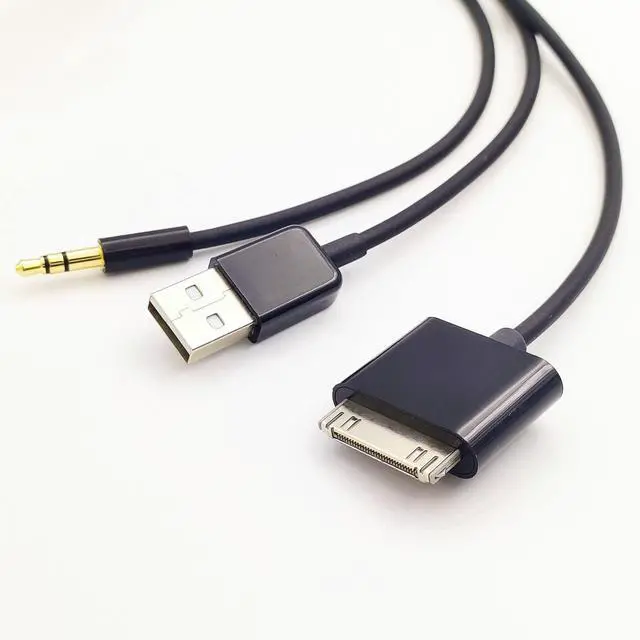 Alt view image 5 of 6 - 30 Pin to AUX USB, 30 Pin Charger Dock to 3.5mm Car AUX Audio USB Charger Cable Data Sync Transfer & Charging for Phone 3G 4G Pod Touch (Black)